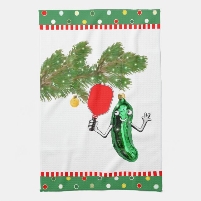 Pickleball Holiday Gifts Tea Towel (Vertical)