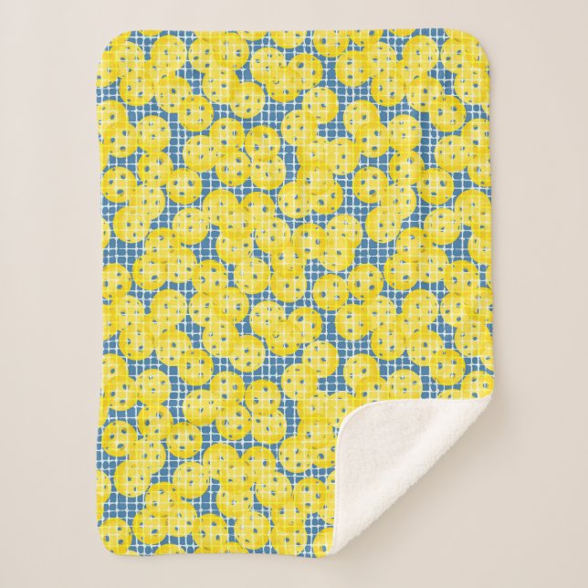 Pickleball is Life - Yellow on Dark Blue Sherpa Blanket (Front)