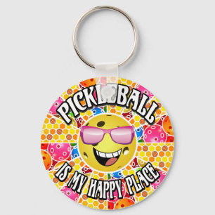 Pickleball is My Happy Place -  Colourful Graphic Key Ring