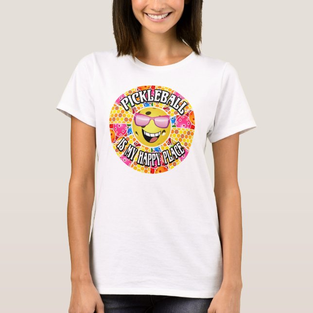 Pickleball is My Happy Place -  Colourful Graphic  T-Shirt (Front)