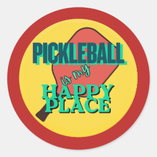 Pickleball is my happy place humour classic round sticker