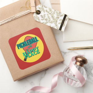 Pickleball is my happy place humour square sticker
