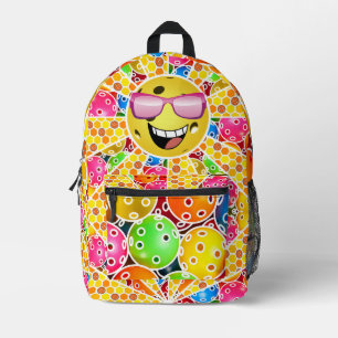 Pickleball is My Happy Place Smiling Pickleball  Printed Backpack