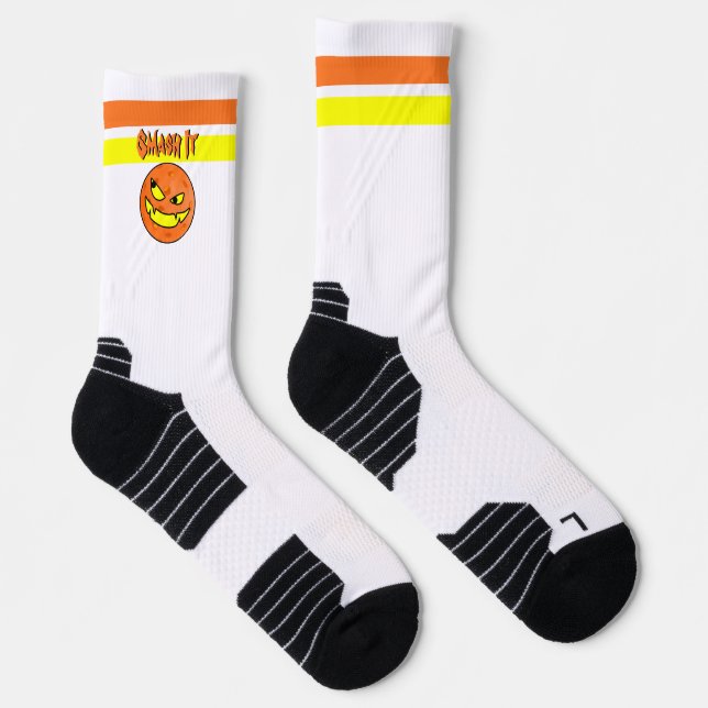 Pickleball Jack O'Lantern Smash It Halloween Socks (Right)