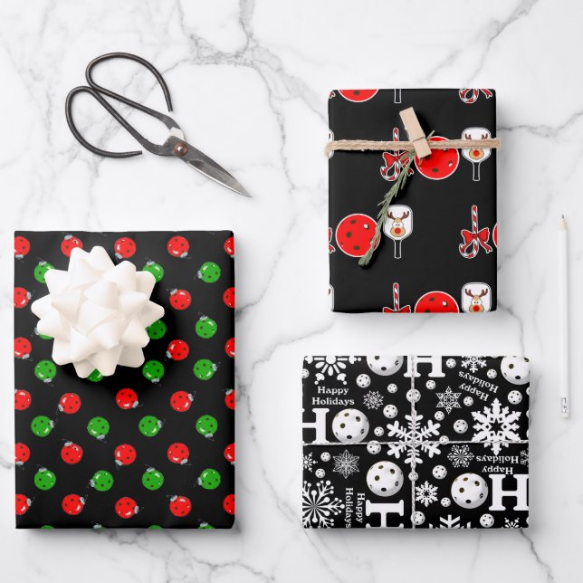 Pickleball Joy Christmas Gifts Red Green Black Wrapping Paper Sheet (Front)