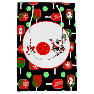 Pickleball Joy Christmas Party Red Green and Black Medium Gift Bag