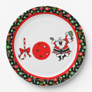 Pickleball Joy Christmas Party Red Green and Black Paper Plate