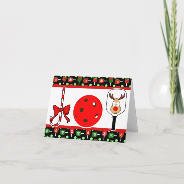 Pickleball Joy Christmas Party Red Green on Black Holiday Card (Front)