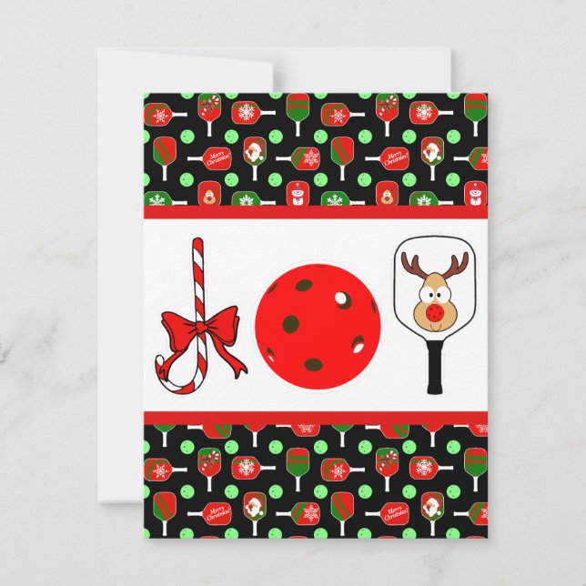 Pickleball Joy Christmas Party Red Green on Black Invitation (Front)
