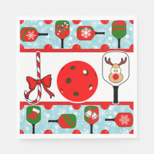 Pickleball Joy Christmas Party Red Green on Blue Napkin