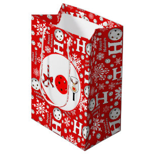 Pickleball Joy Christmas Party Red Green Ornaments Medium Gift Bag