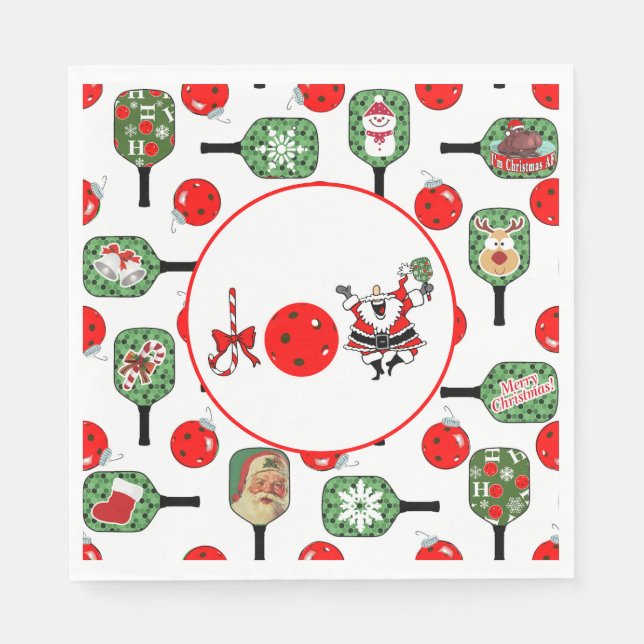 Pickleball Joy Christmas Party Red Green Paddles Napkin (Front)