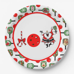 Pickleball Joy Christmas Party Red Green Paddles Paper Plate