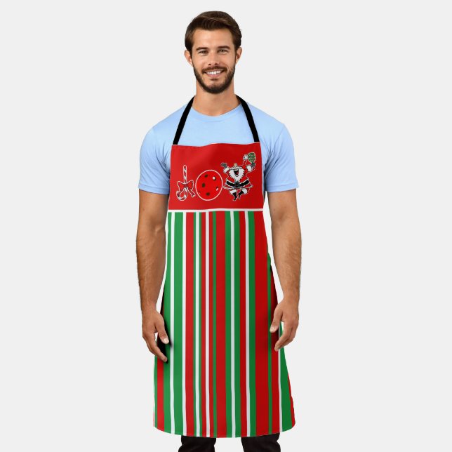 Pickleball Joy Christmas Party Red Green Santa Apron (Worn)