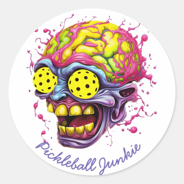 Pickleball Junkie - funny pickleball white Classic Round Sticker (Front)