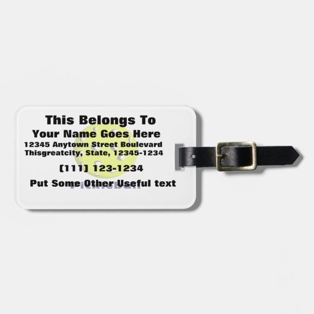 pickleball just ball n text.png luggage tag (Front Horizontal)