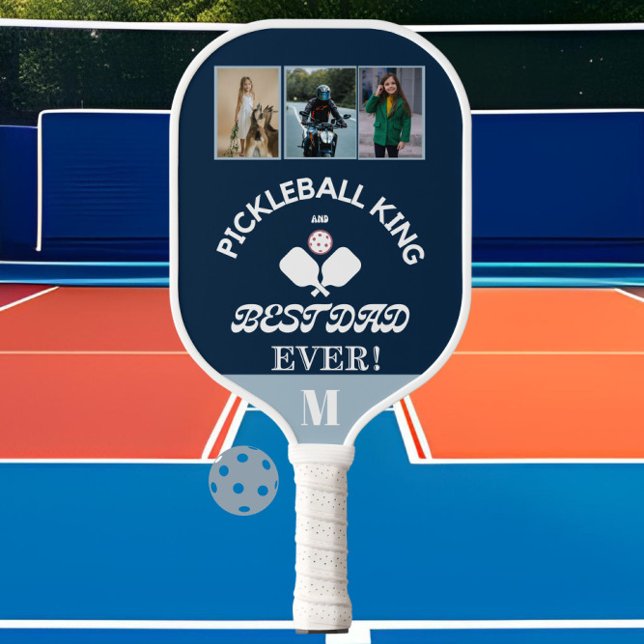 Pickleball King and Best Dad Ever 3 Photo Grid Paddle (Creator Uploaded)