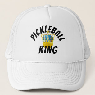 Pickleball King, Yellow Pickleball Wearing A Crown Trucker Hat