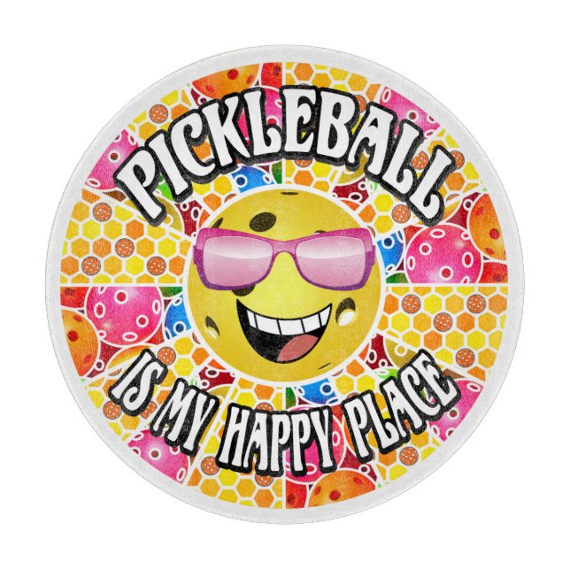 Pickleball Kitchen My Happy Place Funny Cute Cutting Board (Front)