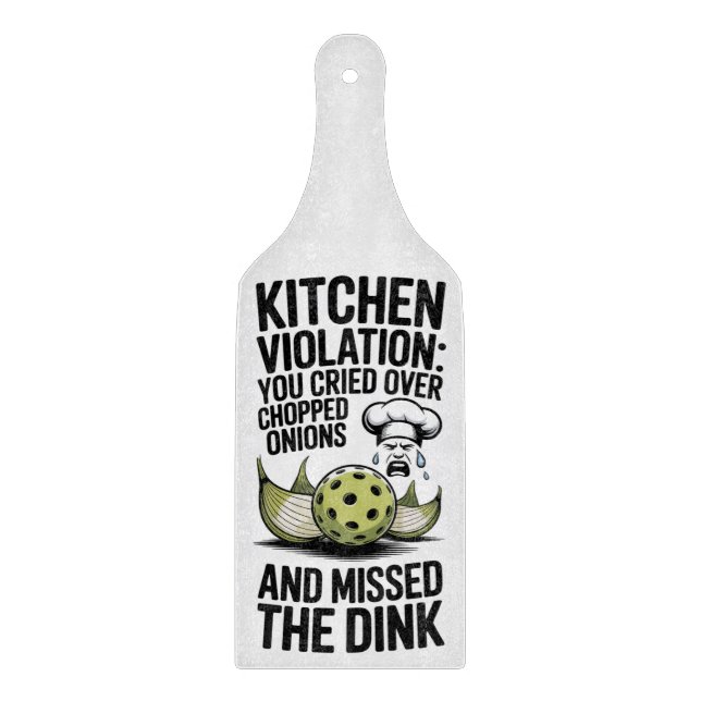 Pickleball Kitchen Violation Chef Onion Cutting Board (Front)