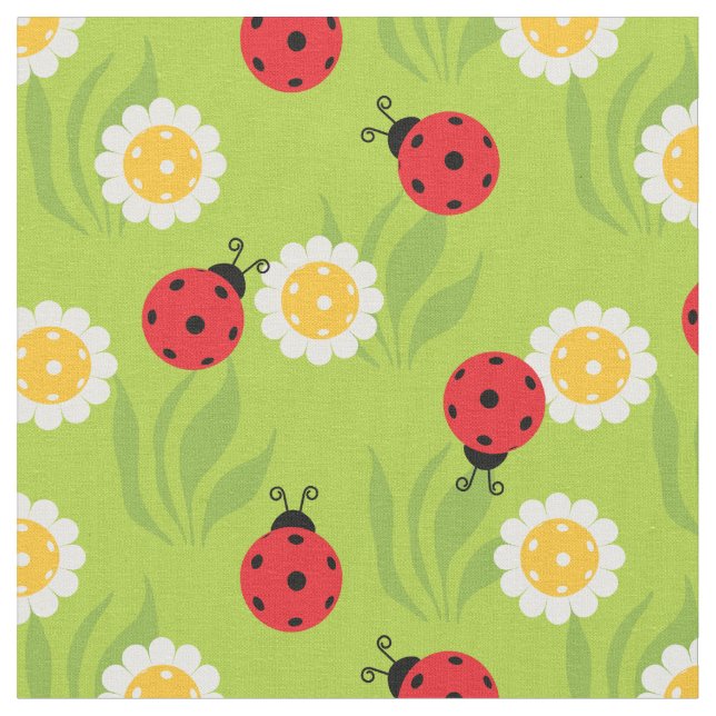 Pickleball ladybugs and daisies custom size fabric (Close Up)