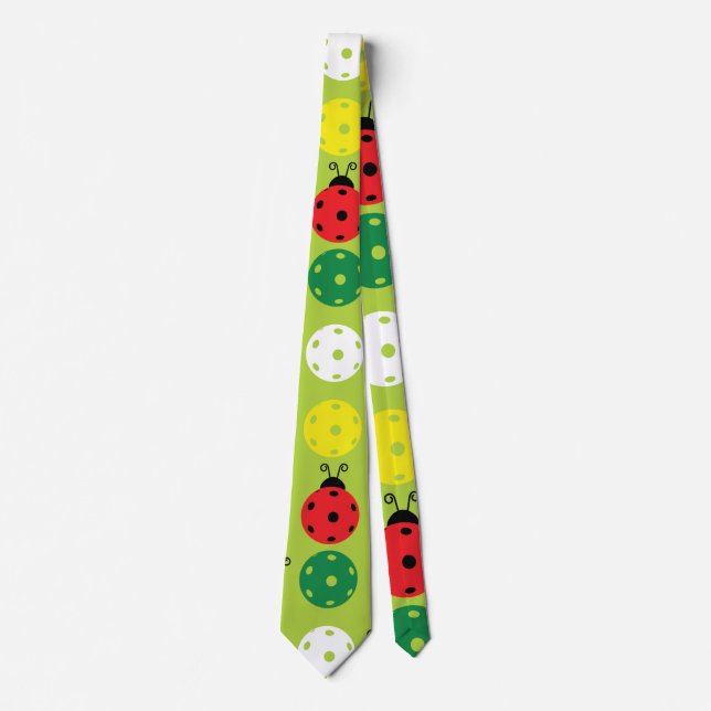 Pickleball ladybugs and pickleballs on fresh green tie (Front)