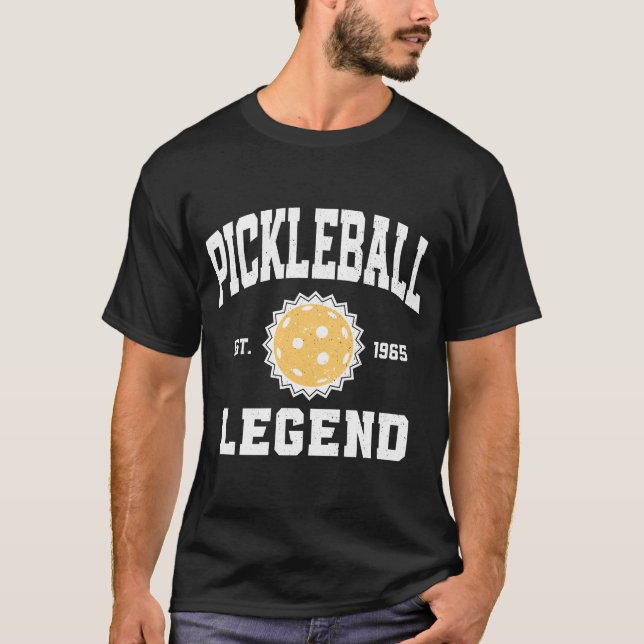 Pickleball Legend 1965 Funny Pickleball Paddle T-Shirt (Front)