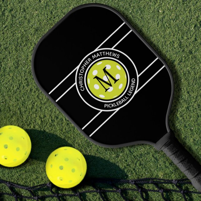 Pickleball Legend Custom Quote Name Initial Black  Pickleball Paddle (Creator Uploaded)