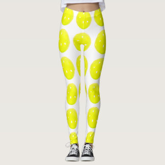 Pickleball Leggings Yellow Ball on White
