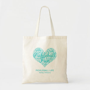 Pickleball Life Personalised Name Word Art Heart  Tote Bag
