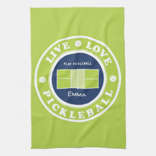 Pickleball: live, love, pickleball green kitchen t tea towel