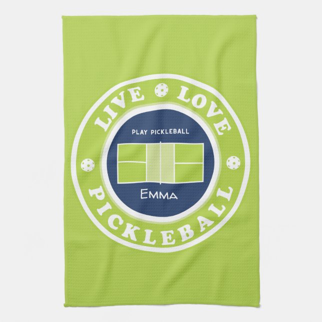 Pickleball: live, love, pickleball green kitchen t tea towel (Vertical)