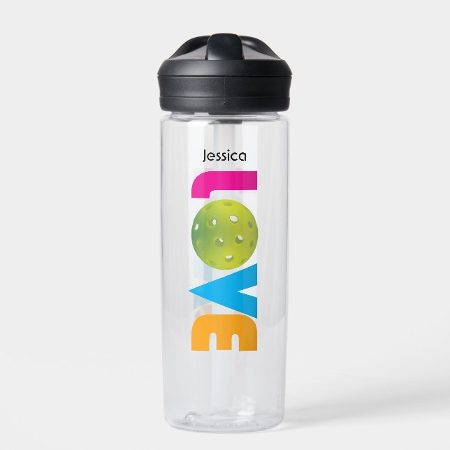  Pickleball Love, custom name or text Water Bottle (Front)