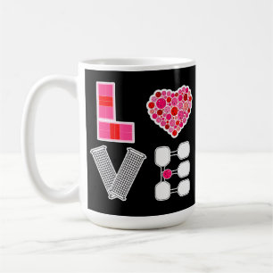 Pickleball Love Heart Court Balls Paddles Black Coffee Mug