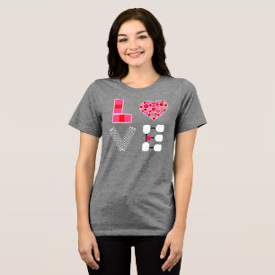 Pickleball Love Heart Court Balls Paddles Pink Red Tri-Blend Shirt