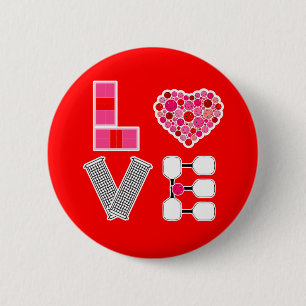 Pickleball Love Heart Court Balls Paddles Red Pink 6 Cm Round Badge