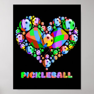Pickleball love heart funny colourful paddle sport poster