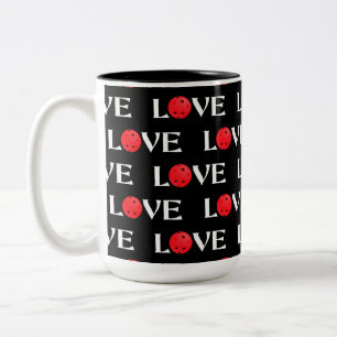 Pickleball Love Red & Black Valentine Pickleball  Two-Tone Coffee Mug