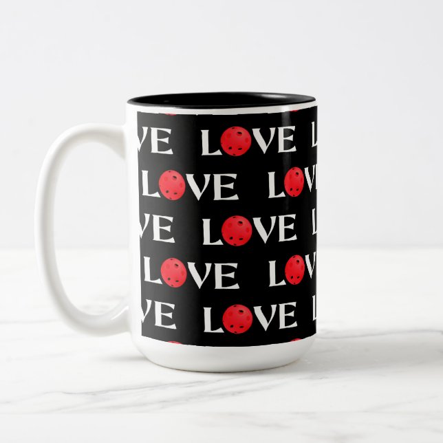 Pickleball Love Red & Black Valentine Pickleball  Two-Tone Coffee Mug (Left)