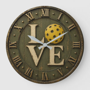 Pickleball Love Rustic Pickleball Player Gift Large Clock