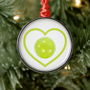 pickleball love yellow pickle ball metal ornament
