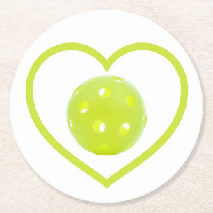 pickleball love yellow pickle ball round paper coaster
