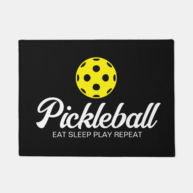 Pickleball lover black doormat with funny quote (Front)