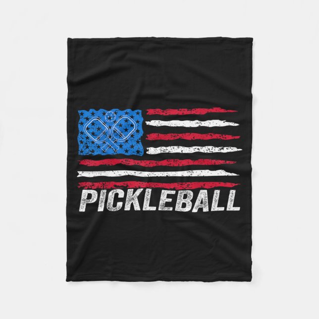 Pickleball lover pickle ball patriotic flag fleece blanket (Front)