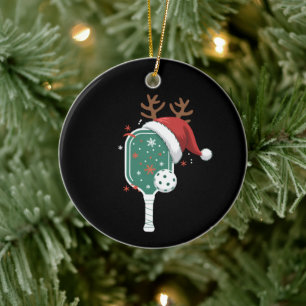 Pickleball Lover Sports Christmas Santa Hat Ceramic Ornament