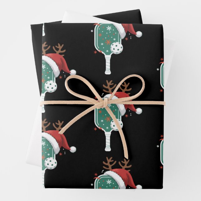 Pickleball Lover Sports Christmas Santa Hat Wrapping Paper Sheet (In situ)