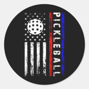 Pickleball Lovers 4th Of July American Flag Pickle Classic Round Sticker