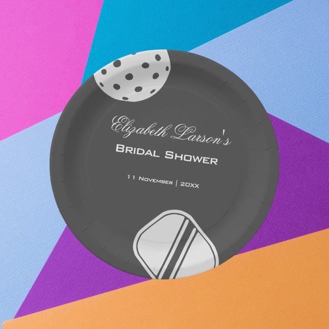 Pickleball Lovers Bridal Shower Black & White Paper Plate (Creator Uploaded)