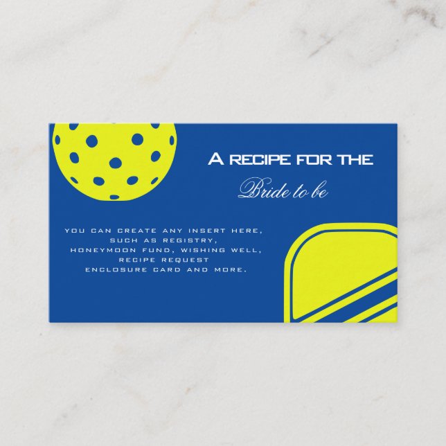 Pickleball Lovers Bridal Shower Neon Blue Enclosure Card (Front)