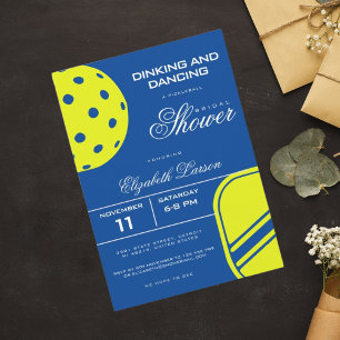 Pickleball Lovers Bridal Shower Neon Blue Theme Invitation